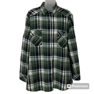 Matchstick Argus Womens Large Flannel Shirt Roll Tab Sleeves and Hem Plaid Green